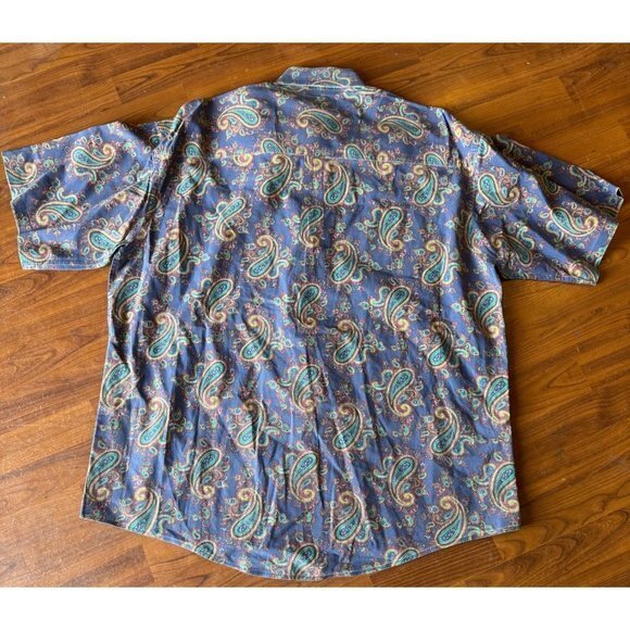 JOHN ASHFORD Mens‎ XL Paisley Print Short Sleeve Button Down Shirt Blue |K1 - Picture 6 of 6